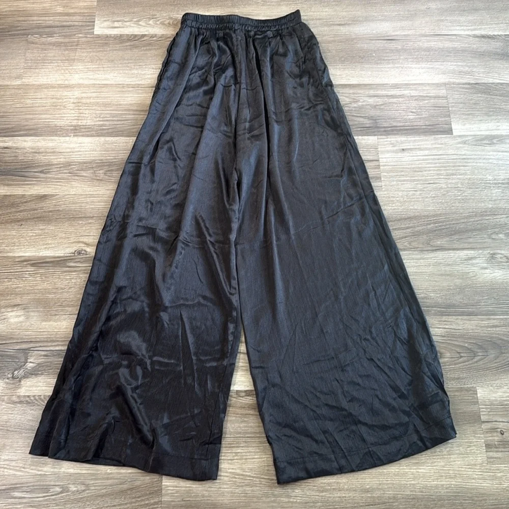 Mustard Seed Women's Small Pants Black Polyester Wide Leg Crinkle‎